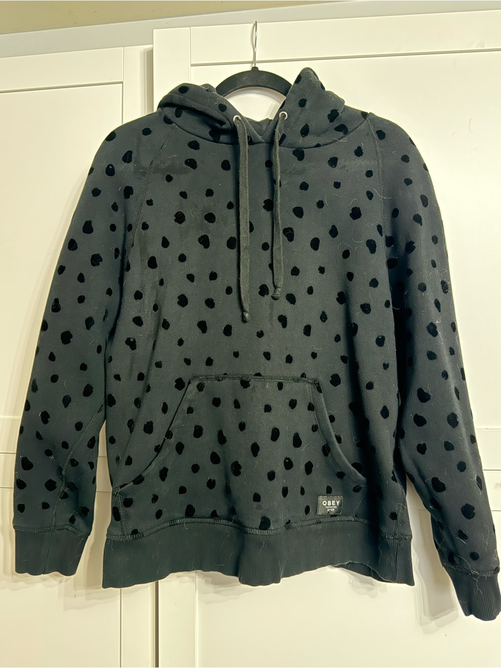 OBEY Black Velvet Polka Dot Pullover Hoodie Size Large